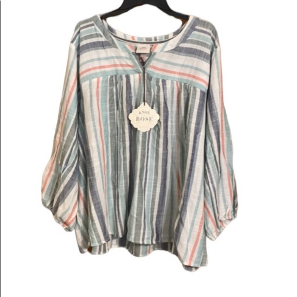 Knox Rose Size 4X Striped Bishop/Peasant 3/4 Sleeve Embroidered Blouse